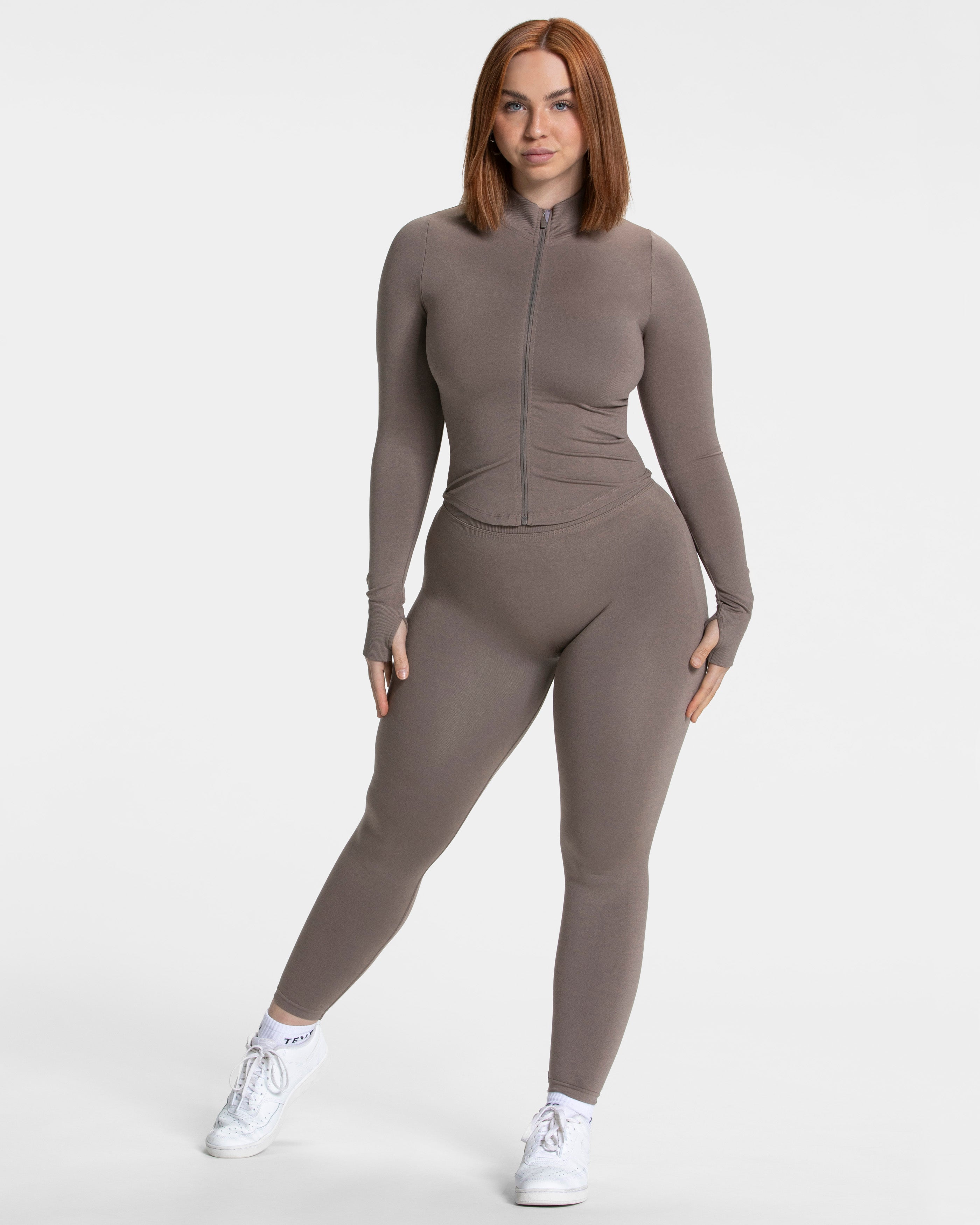 Damen Shaping Zip Jacke "Mokka"