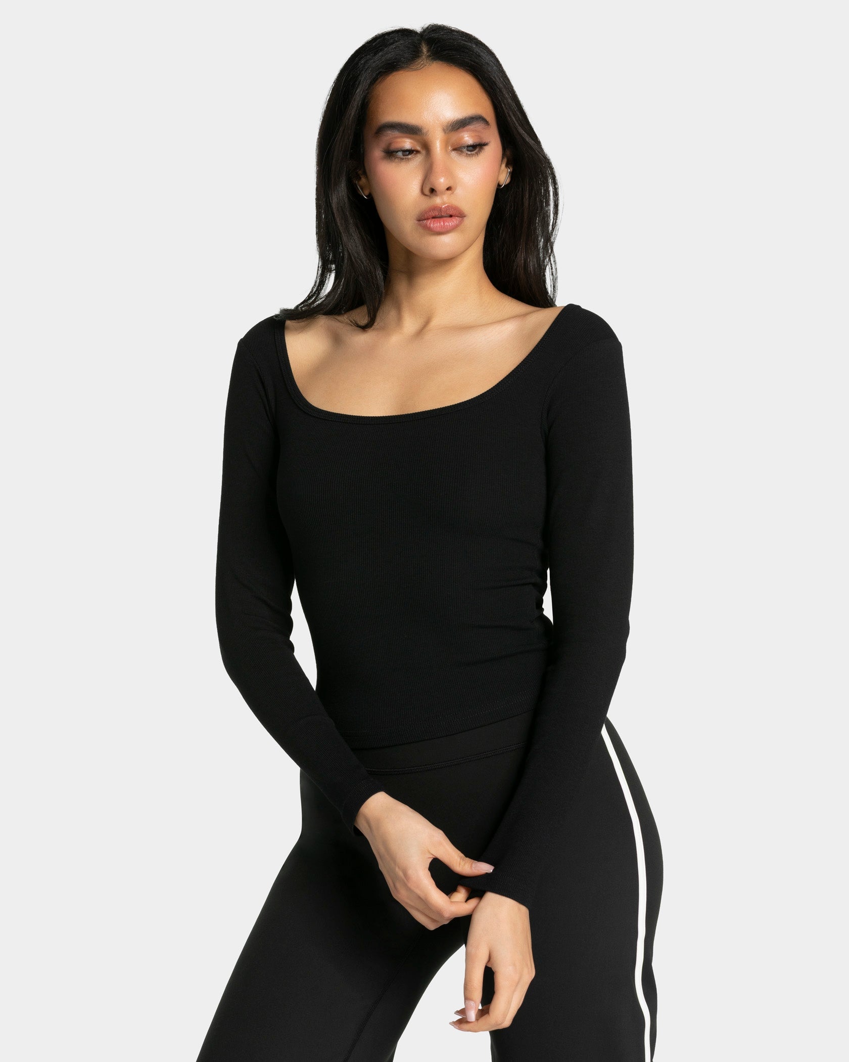 Geripptes Langarmshirt "Schwarz"