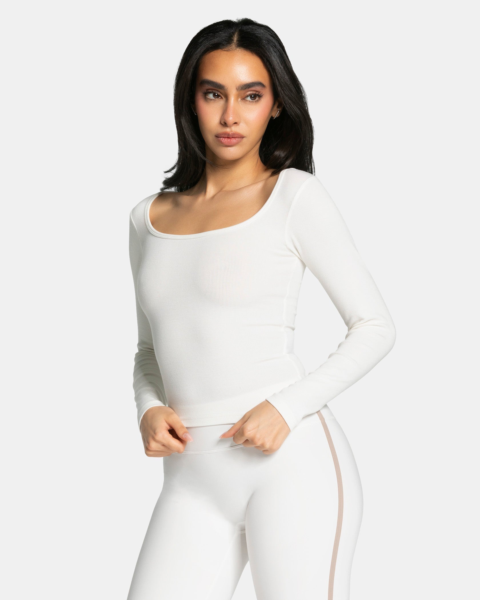 Geripptes Langarmshirt "Off White"