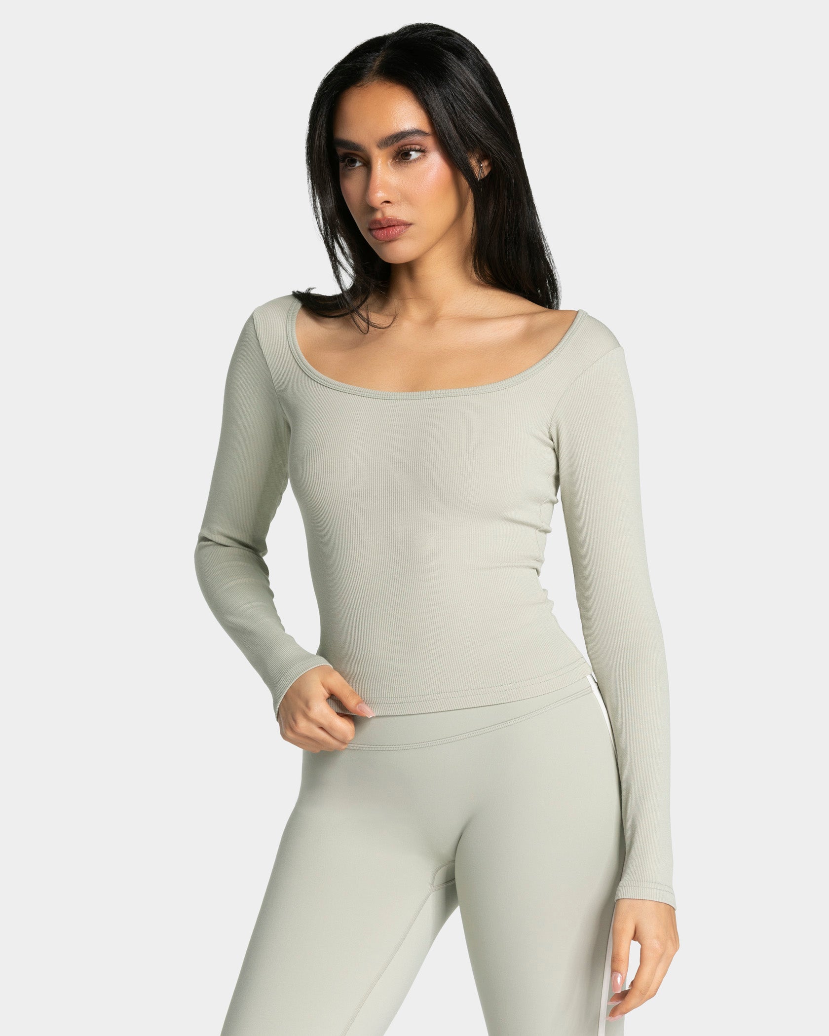 Geripptes Langarmshirt "Pistachio"