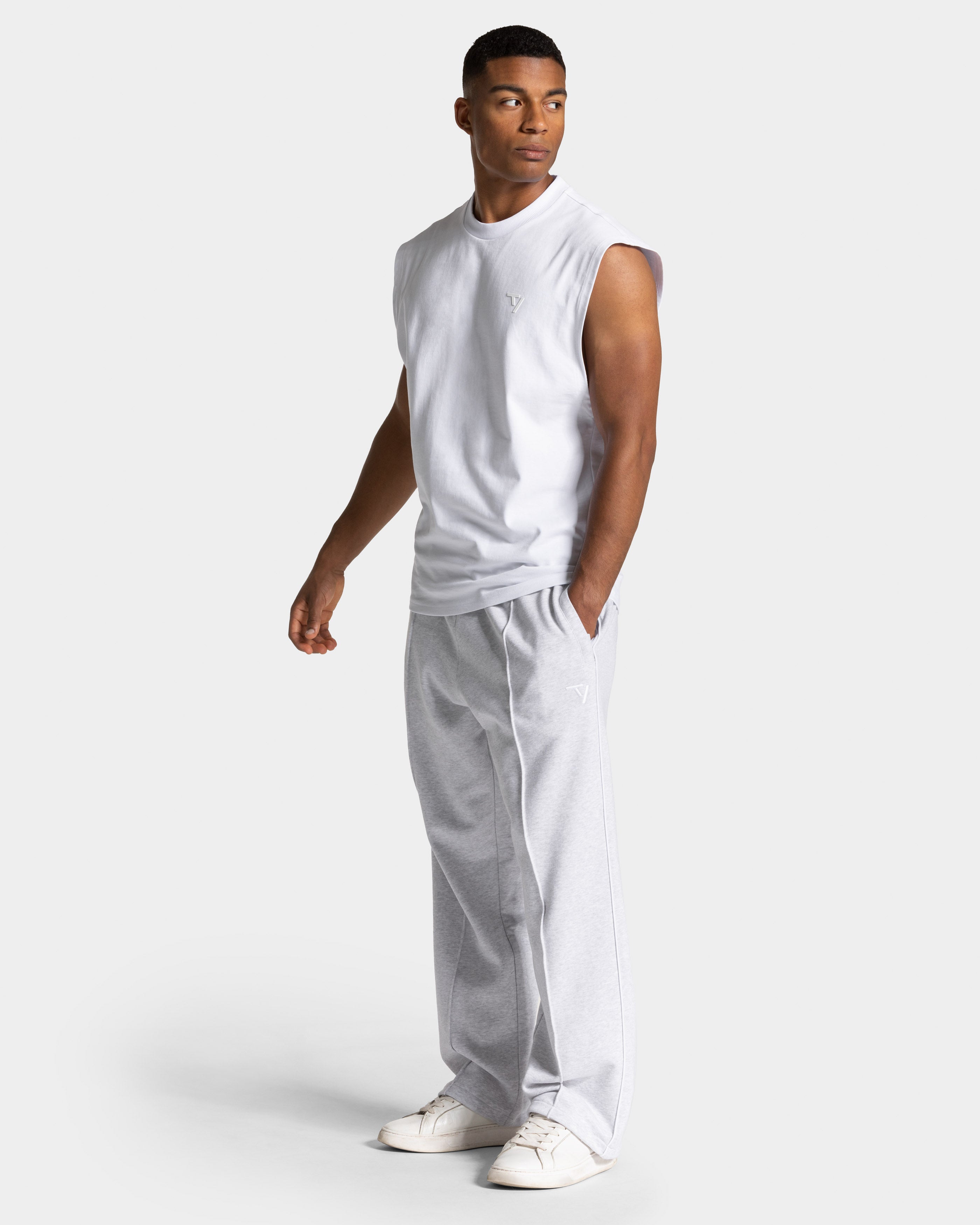 Contrastline Straight Leg Jogger „Grau meliert – Weiß“