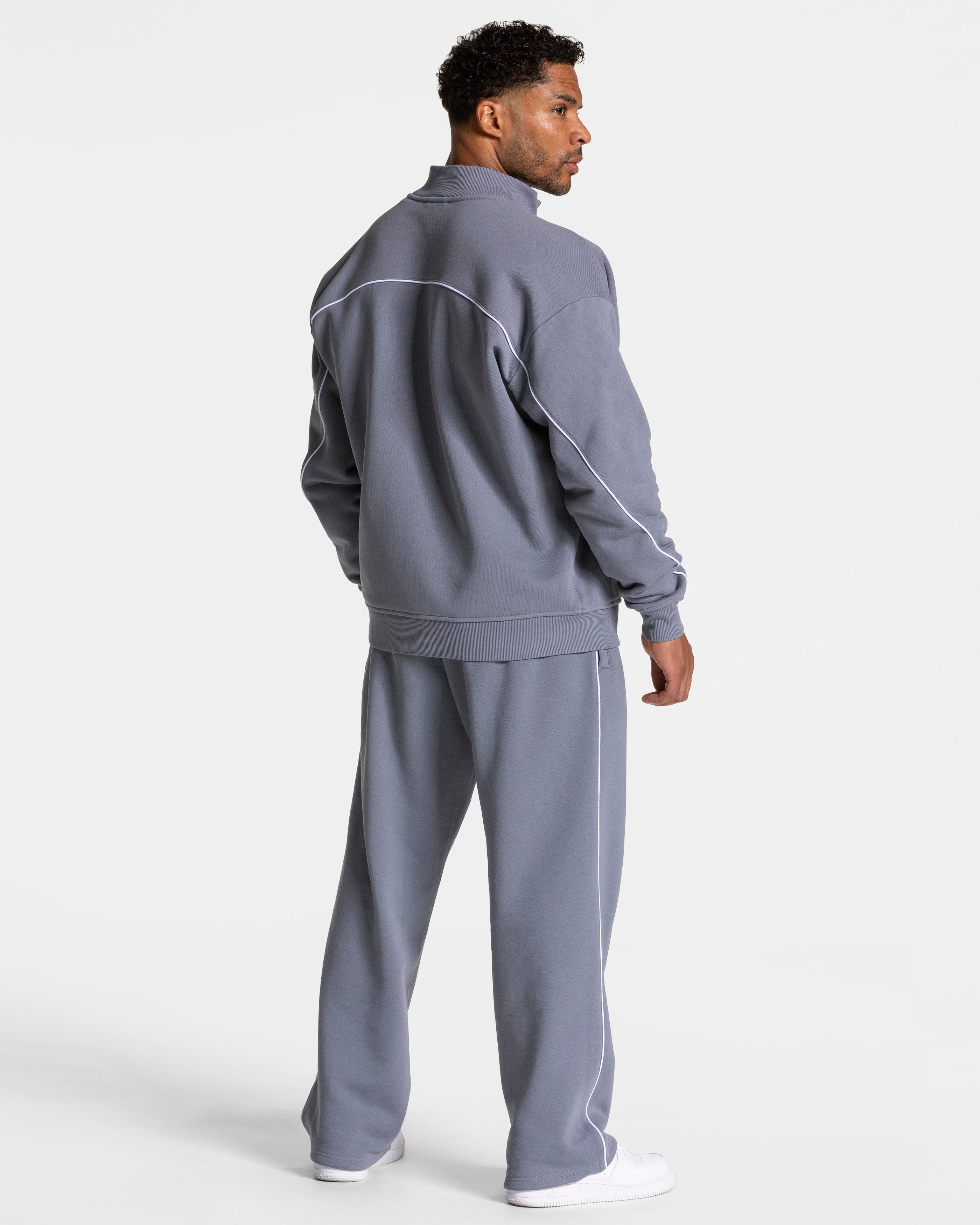 Kontrast-Reißverschluss-Pullover "Eisgrau - Weiß"