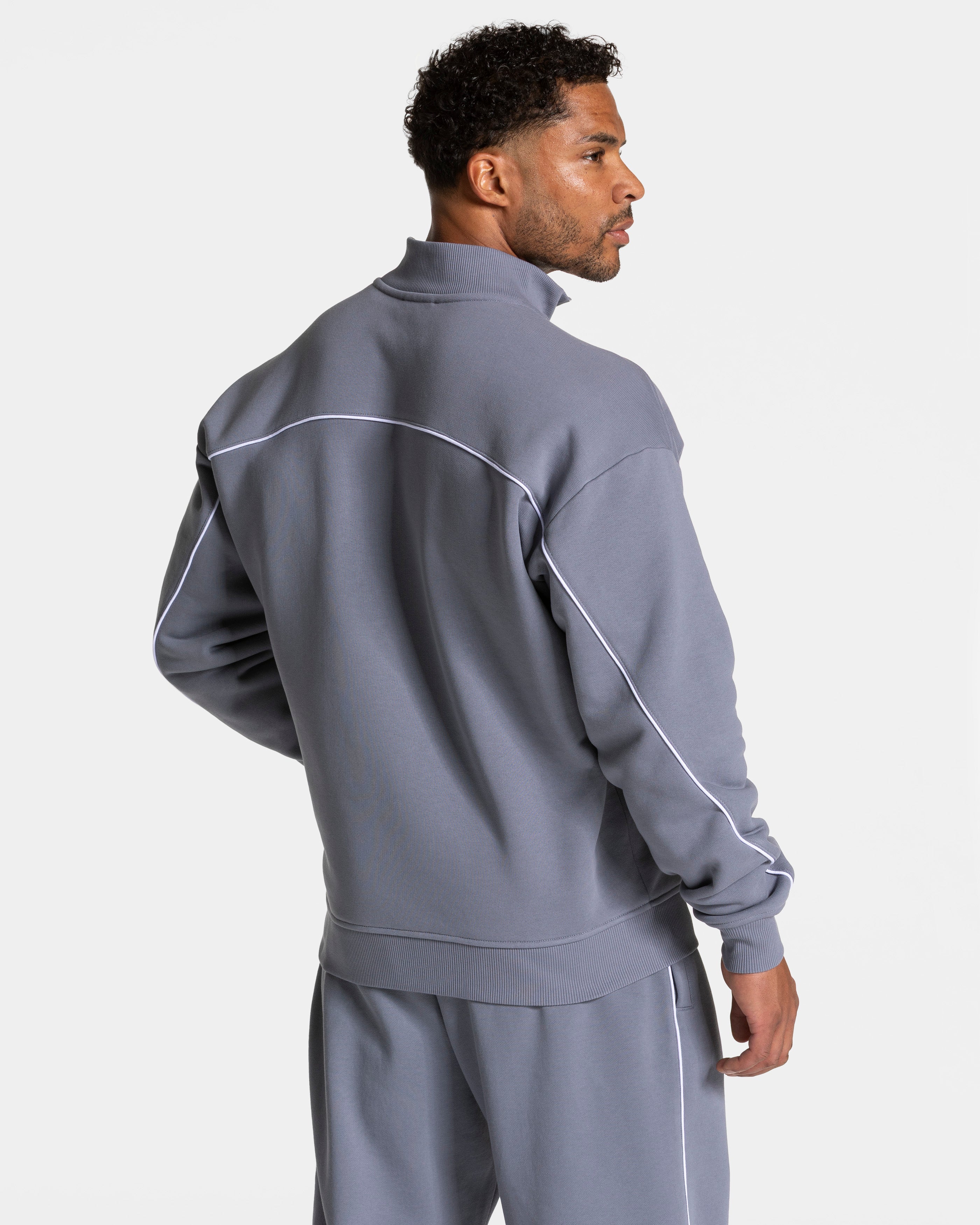 Kontrast-Reißverschluss-Pullover "Eisgrau - Weiß"